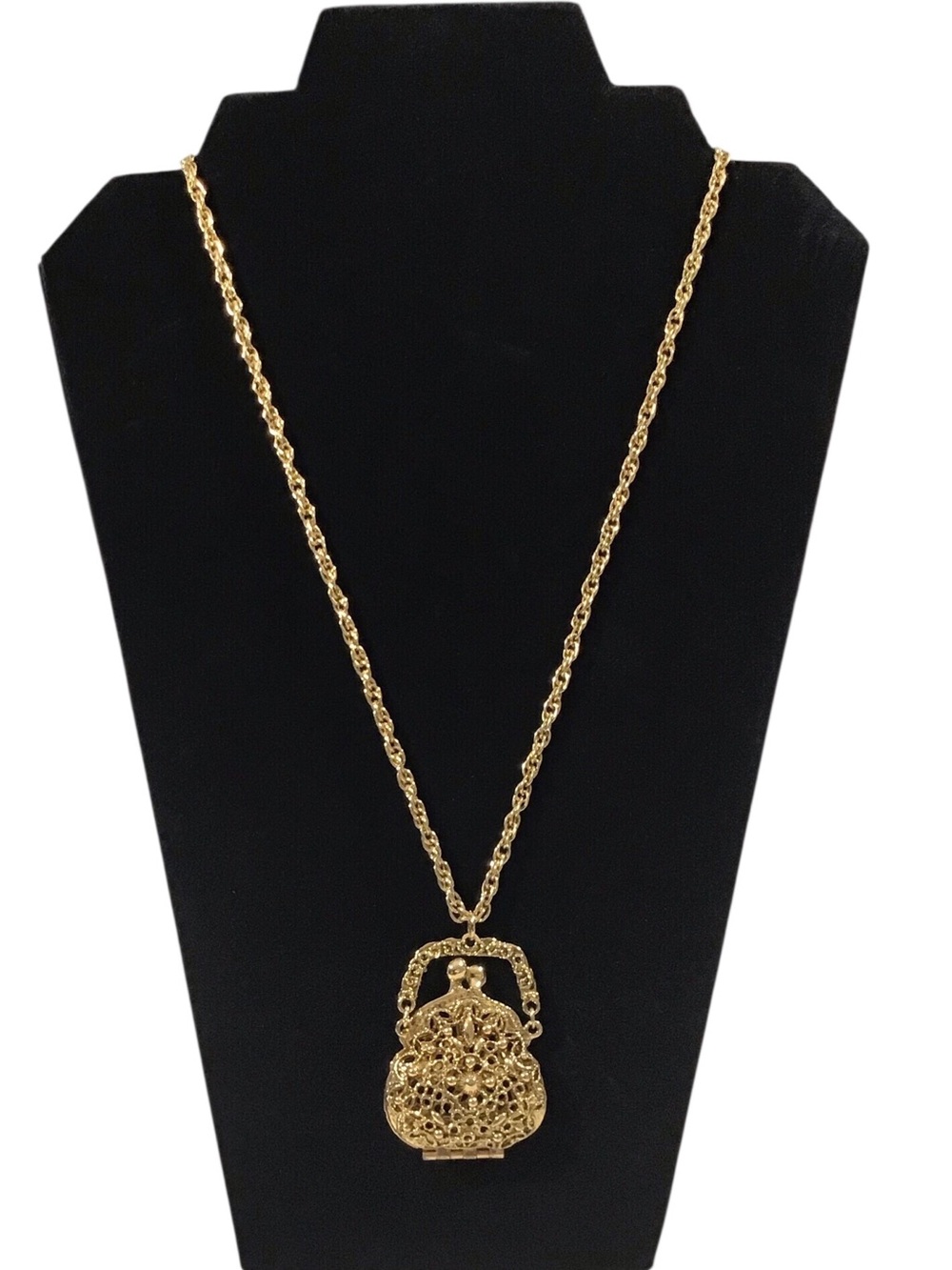 Gold Filigree Purse Pendant Necklace Bag Fashion Jewelry